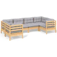 vidaXL 6-tlg. Garten-Lounge-Set mit Grauen Kissen Kiefernholz