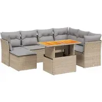 vidaXL 8-tlg. Garten-Sofagarnitur mit Kissen Beige Poly Rattan