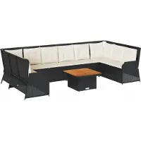 vidaXL 7-tlg. Garten-Lounge-Set mit Kissen Schwarz Poly Rattan