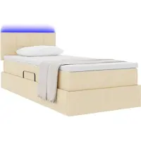 vidaXL LED-Speicherbett mit Matratze Creme 100 x 200 cm Stoff