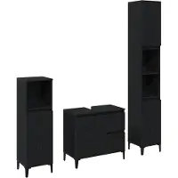 vidaXL Badezimmermöbel-Set Wandmontiert 3 pcs Schwarz Eichen-Optik