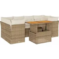 vidaXL 7-tlg. Garten-Sofagarnitur mit Kissen Beige Poly Rattan