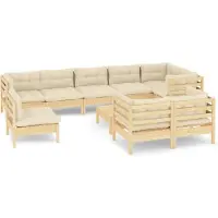 vidaXL 10-tlg. Garten-Lounge-Set mit Creme Kissen Massivholz Kiefer