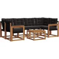 vidaXL Outdoor-Sofagarnitur 7 Stk. Natürlich und Schwarz