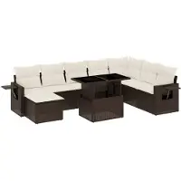 vidaXL 9-tlg. Garten-Sofagarnitur mit Kissen Braun Poly Rattan
