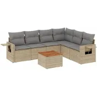 vidaXL 7-tlg. Garten-Sofagarnitur mit Kissen Beige Poly Rattan