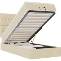 vidaXL Ottoman-Bett mit Matratzen & LEDs Creme 200x200 cm Stoff