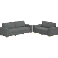 vidaXL 2-tlg. Sofagarnitur mit Kissen Dunkelgrau Stoff