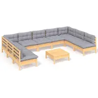 vidaXL 10-tlg. Garten-Lounge-Set mit Grauen Kissen Kiefer Massivholz