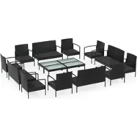 vidaXL 16-tlg. Garten-Lounge-Set mit Auflagen Poly Rattan Schwarz