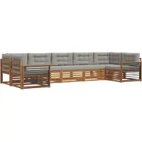 vidaXL Outdoor-Sofagarnitur mit Kissen 7 pcs Natürlich und Hellgrau