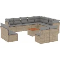 vidaXL 13-tlg. Garten-Sofagarnitur mit Kissen Beige Poly Rattan