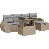 vidaXL 6-tlg. Garten-Sofagarnitur mit Kissen Beige Poly Rattan