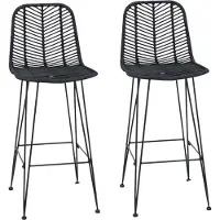 vidaXL Barstuhl 2 Stk. Schwarz 44 x 52 x 111 cm Rattan und Eisen