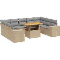 vidaXL 10-tlg. Garten-Sofagarnitur mit Kissen Beige Poly Rattan