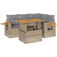 vidaXL 5-tlg. Garten-Sofagarnitur mit Kissen Beige Poly Rattan