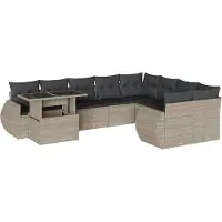 vidaXL 10-tlg. Garten-Sofagarnitur mit Kissen Hellgrau Poly Rattan