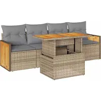 vidaXL 5-tlg. Garten-Sofagarnitur mit Kissen Beige Poly Rattan