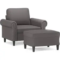 vidaXL Sessel mit Hocker Grau 60 cm Kunstleder