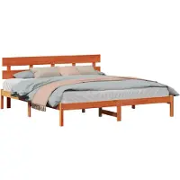 vidaXL Bettgestell mit Kopfteil Braun 200 x 200 cm Massivholz Kiefer