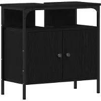 vidaXL Badezimmermöbel-Set mit Regal 2 pcs Schwarz Holzwerkstoff