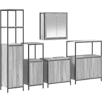 vidaXL Badezimmermöbel-Set 5 stk. Grau Sonoma und Schwarz