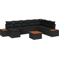 vidaXL Gartensofa-set mit Kissen mit Speicher 9 pcs Schwarz Polyrattan