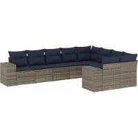 vidaXL 9-teiliges Gartensofa-Set mit Kissen, grau, Polyrattan