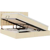 vidaXL LED-Speicherbett mit Matratze Creme 160 x 200 cm Stoff