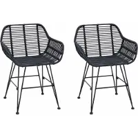vidaXL Esszimmerstuhl 2 stk. Rattan und Eisen Schwarz 55 x 50 x 74 cm