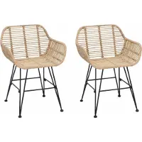 vidaXL Esszimmerstuhl 2 Stk. Rattan und Eisen Natur 55 x 50 x 74 cm