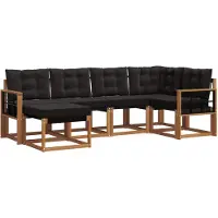 vidaXL Outdoor-Sofagarnitur mit Kissen 6 pcs Natürlich und Schwarz