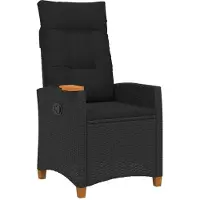 vidaXL Liegestuhl mit Teeteller Schwarz Poly-Rattan