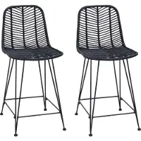 vidaXL Barstuhl 2 Stk. Schwarz 44,5 x 54,5 x 97,5 cm Rattan und Eisen