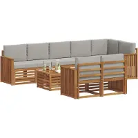 vidaXL Outdoor-Sofagarnitur 9 stk. Natürlich und Hellgrau Polyester