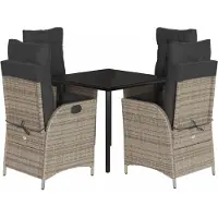 vidaXL 5-tlg. Garten-Essgruppe mit Kissen Grau Poly Rattan