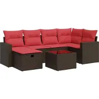 vidaXL 7-tlg. Garten-Sofagarnitur mit Kissen Braun Poly Rattan