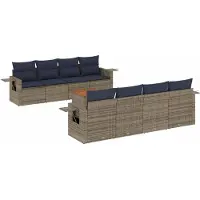 vidaXL 9-teiliges Gartensofa-Set mit Kissen, grau, Polyrattan
