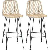 vidaXL Barstuhl 2 Stk. Natur 44 x 52 x 111 cm Rattan und Eisen