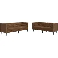vidaXL 2-tlg. Chesterfield-Sofa-Set Braun Kunstleder Wildleder-Optik