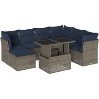 vidaXL 8-teiliges Gartensofa-Set mit Kissen, grau, Polyrattan