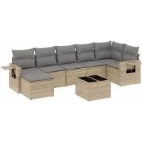vidaXL 8-tlg. Garten-Sofagarnitur mit Kissen Beige Poly Rattan