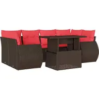 vidaXL 7-teiliges Gartensofa-Set mit Kissen, braun, Polyrattan