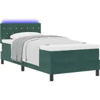 vidaXL LED Boxspringbett mit Matratze Dunkelgrün 90 x 190 cm Samt