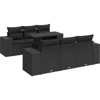 vidaXL 7-tlg. Garten-Sofagarnitur mit Kissen Schwarz Poly Rattan