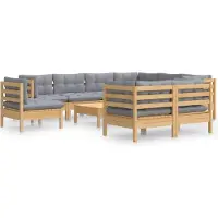 vidaXL 10-tlg. Garten-Lounge-Set mit Grauen Kissen Kiefer Massivholz