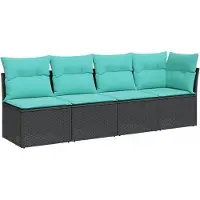vidaXL Gartensofa mit Kissen 4-Sitzer Schwarz Poly Rattan