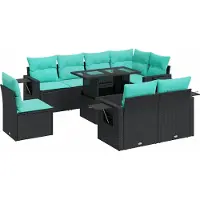 vidaXL 9-tlg. Garten-Sofagarnitur mit Kissen Schwarz Poly Rattan
