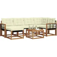 vidaXL Outdoor-Sofagarnitur mit Kissen 7 pcs Natur und Creme