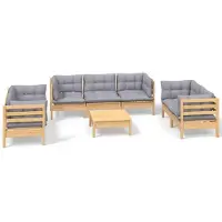 vidaXL 8-tlg. Garten-Lounge-Set mit Grauen Kissen Kiefer Massivholz